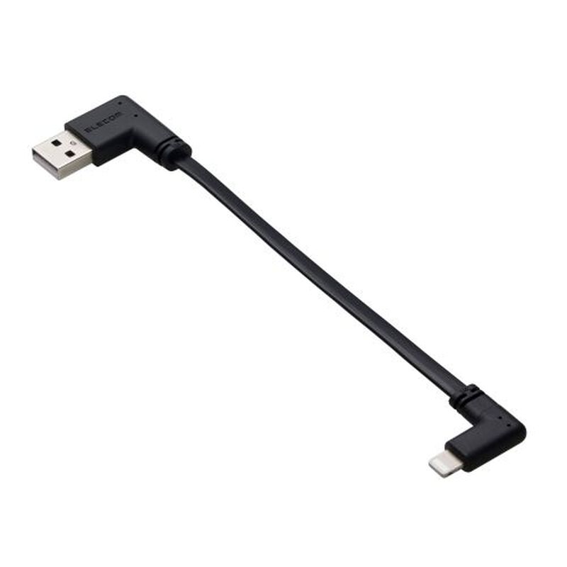 USB-A to Lightningケーブル/フラット/L字/0.1m/ブラック MPA-UALLL01BK