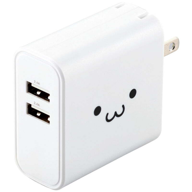 スマートフォン・タブレット用AC充電器/4.8A出力/USB-Aメス2ポート/おまかせ充電搭載/ホワイトフェイス MPA-ACU05WF