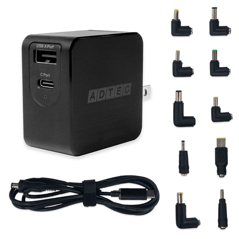 PD対応 GaN AC充電器/65W/USB Type-A×1 Type-C×1/ブラック マルチプラグケーブルセット APD-A065AC-wM-BK