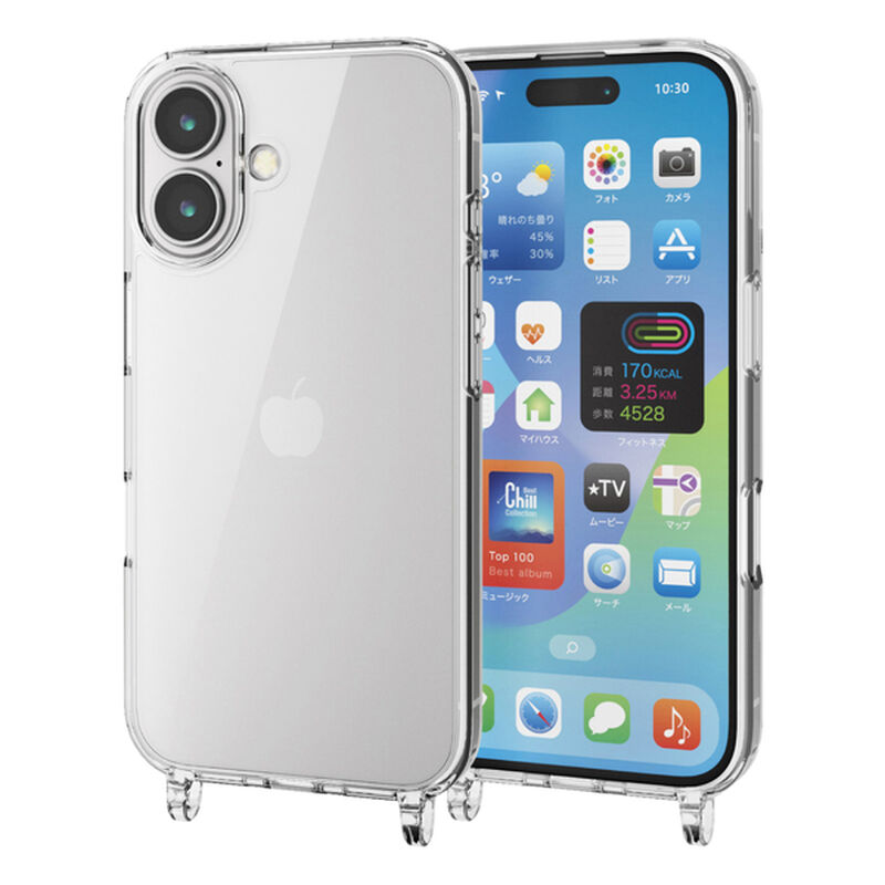 iPhone 16用ハイブリッドケース/ストラップホール付き/クリア PM-A24AHVCKSHCR