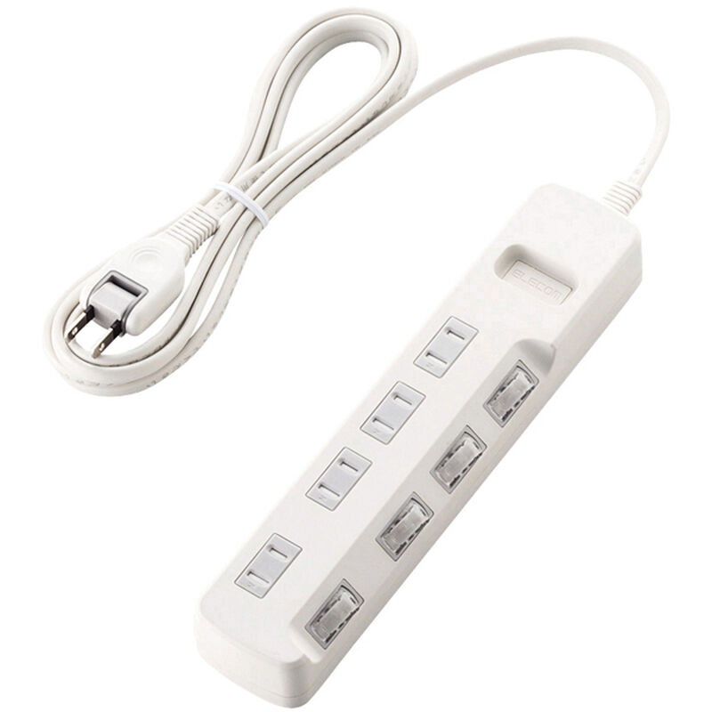 雷ガードタップ/個別スイッチ/ほこり防止シャッター付/4個口/2.5m/ホワイト T-K6A-2425WH