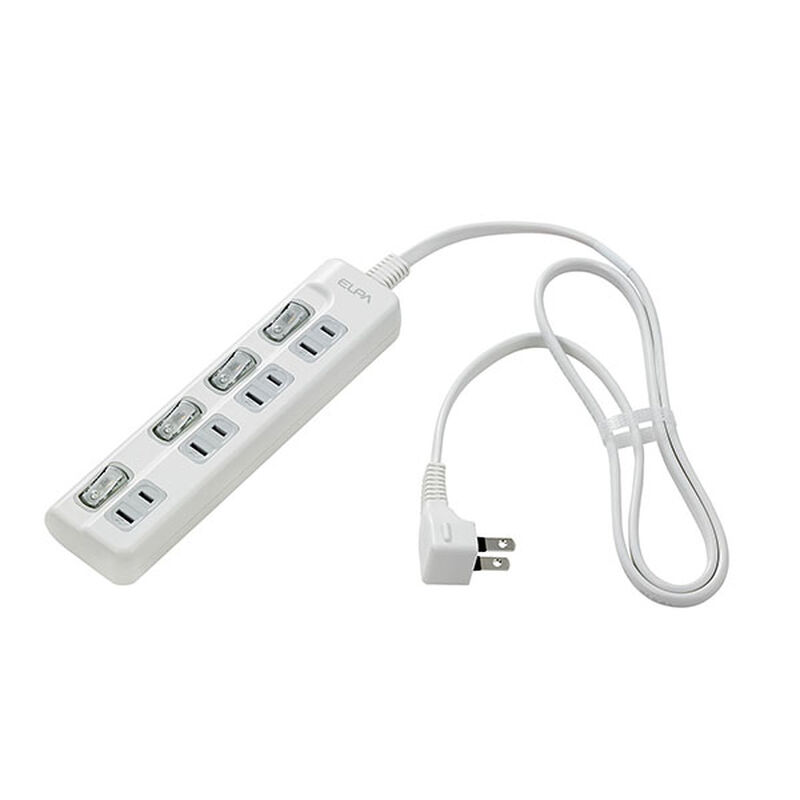 LEDランプスイッチ付タップ 4個口 1m 上差し ホワイト WLS-LU41EB(W)