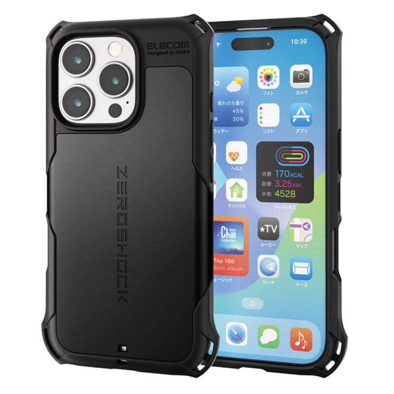 iPhone 16 Pro用ハイブリッドケース/ZEROSHOCK/ブラック PM-A24CZEROBK