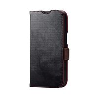 iPhone 15用レザーケース/手帳型/耐衝撃/磁石付き/ステッチ/ブラック PM-A23APLFYBK