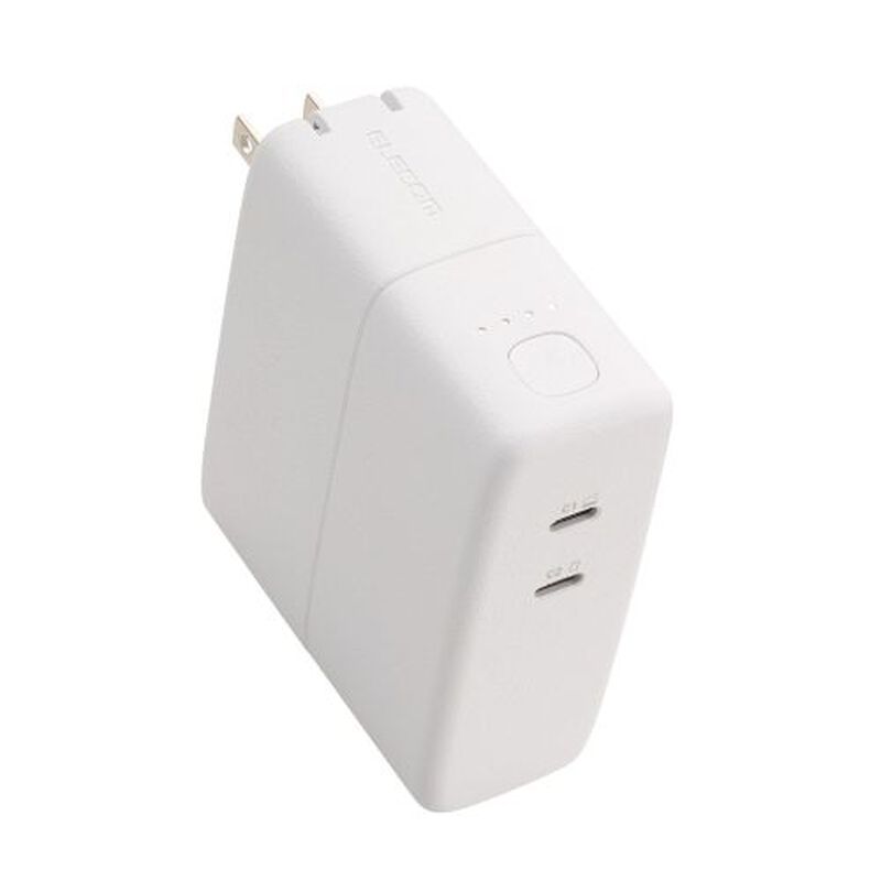 モバイルバッテリー/リチウムイオン電池/AC一体型/おまかせ充電/USB PD/最大67W/5000mAh/USB-C入出力×2/PSE適合/ホワイト DE-AC11-5000WH