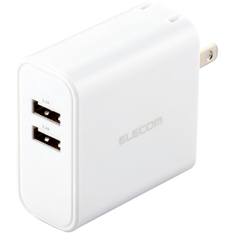 スマートフォン・タブレット用AC充電器/4.8A出力/USB-Aメス2ポート/おまかせ充電搭載/ホワイト MPA-ACU05WH