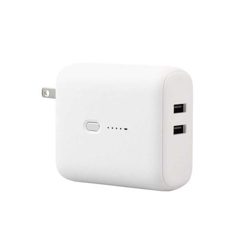 モバイルバッテリー/リチウムイオン/AC一体型/おまかせ充電対応/5000mAh/USB-A出力×2/PSE適合/ホワイトフェイス DE-AC06-5000WF