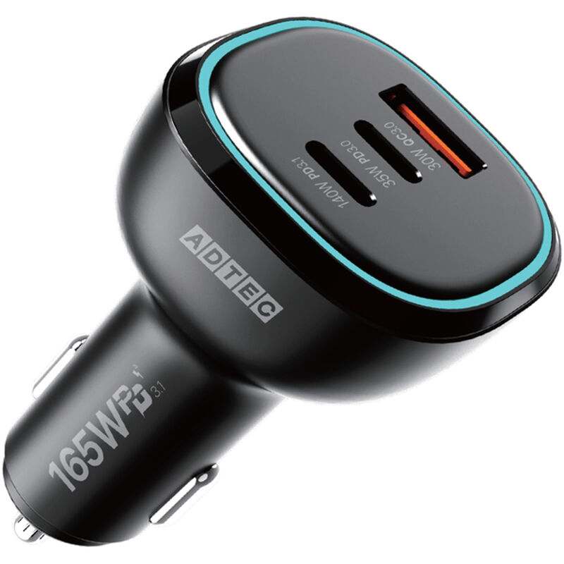 Power Delivery対応 シガーソケットタイプ充電器/165W/USB Type-A 1ポート Type-C 2ポート/ブラック ACPD-V165AC2