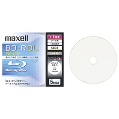 6倍速対応データ用BD-R50GB 5枚1枚ずつ5mmプラケース プリント対応ホワイト・BR50PWPC.5S