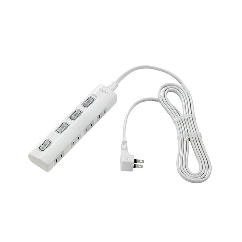 LEDランプスイッチ付タップ 4個口 2m 横差し ホワイト WLS-LY42EB(W)