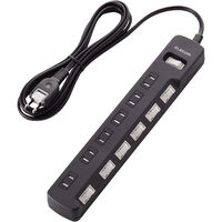 雷ガードタップ/一括＆個別スイッチ/ほこり防止シャッター付/6個口/2.5m/ブラック T-K8A-2625BK