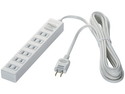 2ピン式電源タップ 6個口タイプ 雷サージ防止/集中スイッチ付 3m ホワイト BSTAPPS2630WH