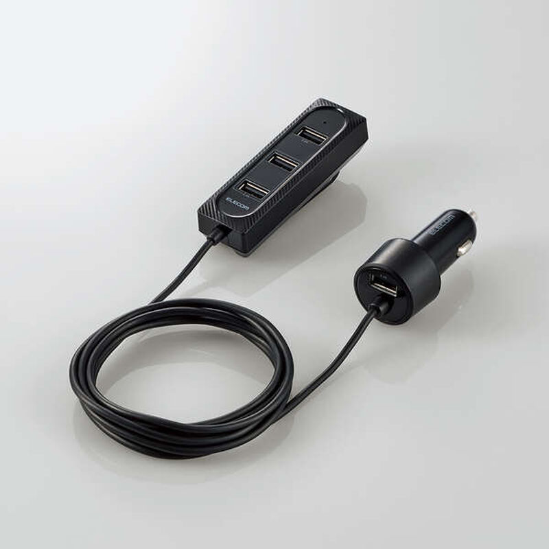シガーチャージャー/後部座席用/36W/USB-A4ポート/2.0m/ブラック MPA-CCU17BK