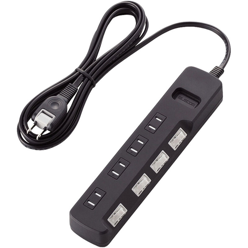 雷ガードタップ/個別スイッチ/ほこり防止シャッター付/4個口/2.5m/ブラック T-K6A-2425BK