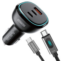 PD対応 シガーソケットタイプ充電器/165W/USB-A/USB-C×2/ブラック/1.2mType-C to Cケーブル付 ACPD-V165AC2-wC12U2L