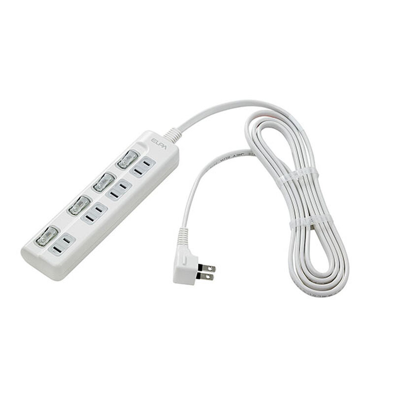 LEDランプスイッチ付タップ 4個口 2m 上差し ホワイト WLS-LU42EB(W)