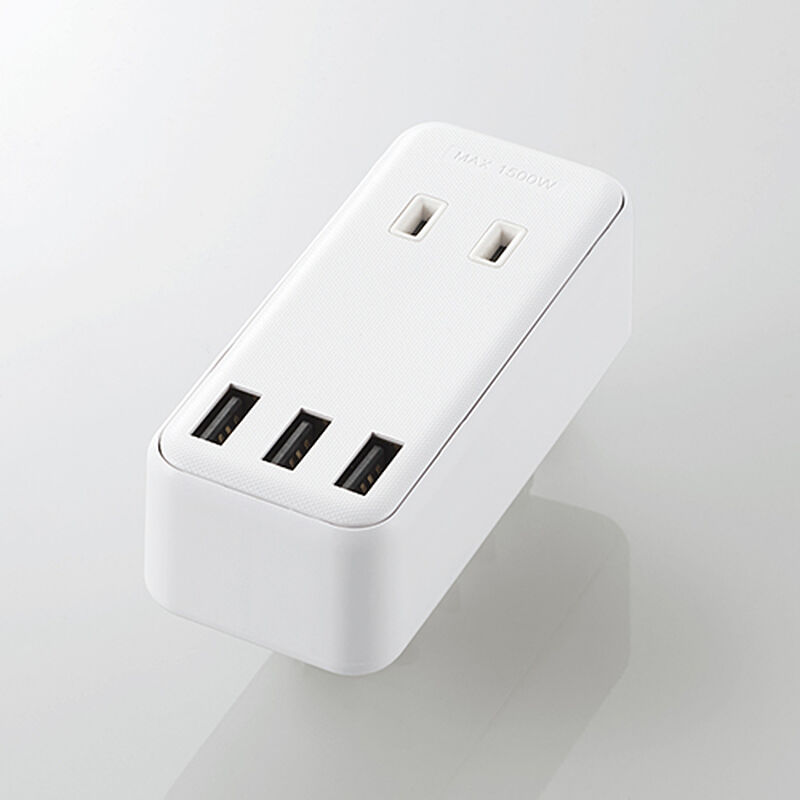 モバイルUSBタップ/USBメス×3/AC×2/直挿し/ケーブル無/2.4A/ホワイト MOT-U08-23WH