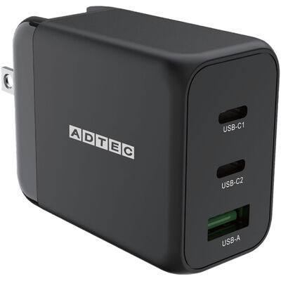 Power Delivery対応 GaN AC充電器/65W/USB Type-A 1ポート Type-C 2ポート/ブラック APD-V065AC2-BK