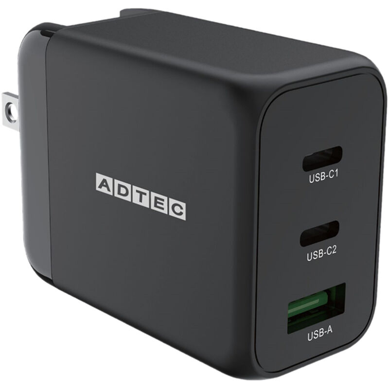 Power Delivery対応 GaN AC充電器/65W/USB Type-A 1ポート Type-C 2ポート/ブラック APD-V065AC2-BK