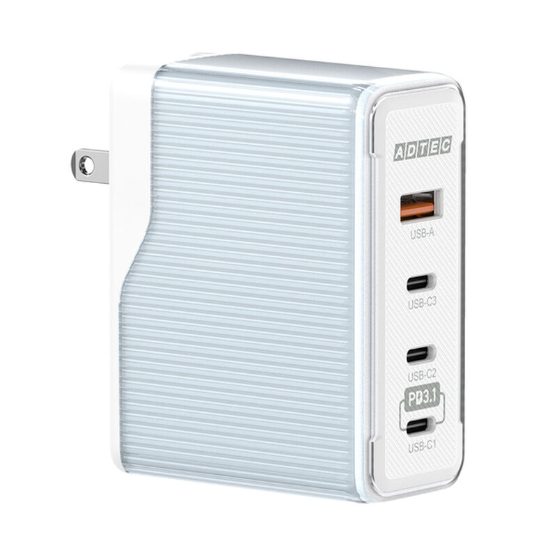 PD 3.1対応 GaN AC充電器/150W/USB-C×3、Type-A/ブルー APD-V150AC3-BL