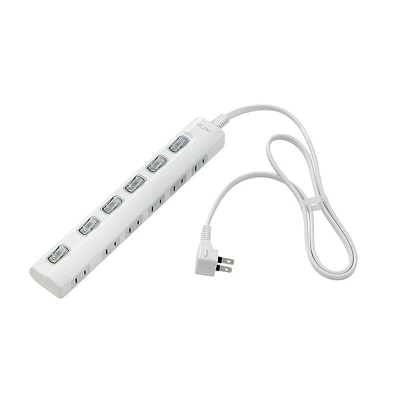 LEDランプスイッチ付タップ 6個口 1m 横差し ホワイト WLS-LY61EB(W)