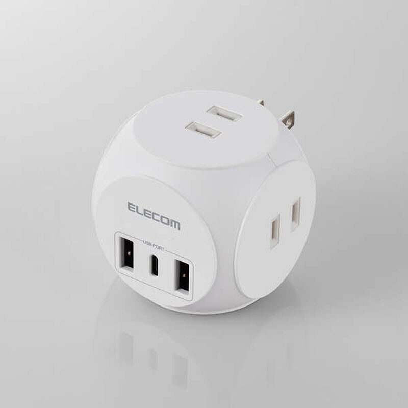USBタップ/球体型/USB-C×1+USB-A×2/20W/AC×3/スイングプラグ/ホワイト MOT-U14-33WH