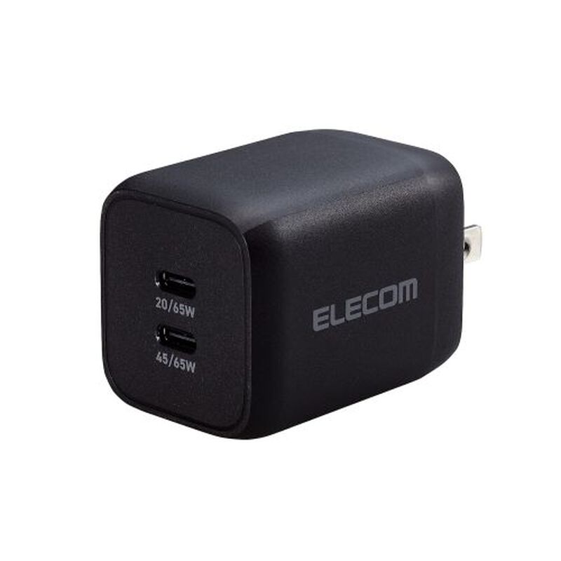 ノートPC用ACアダプター/USB充電器/USB PD,PPS対応,QC 3.0対応/65W/USB-C×2/スイングプラグ/ブラック ACDC-PD4365BK