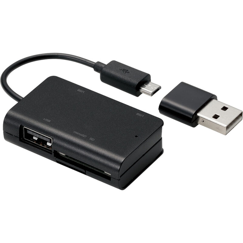 メモリリーダライタ/スマホ・タブレット用/microBケーブル/SD+microSD+USB Aメス/ブラック MRS-MBH10BK