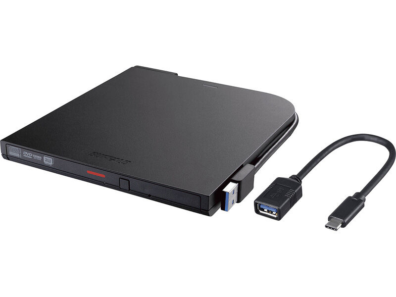 USB3.2(Gen1)対応 ポータブルDVDドライブ 書込ソフト添付 ブラック DVSM-PTCV8U3-BKB