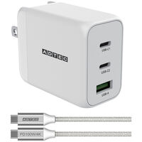 PD対応 GaN AC充電器/65W/USB Type-A×1 Type-C×2/ホワイト & Type-C to Cケーブルセット APD-V065AC2-wC-WH