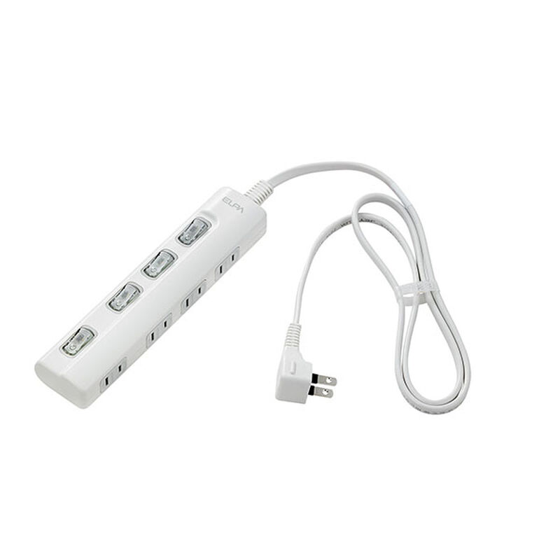 LEDランプスイッチ付タップ 4個口 1m 横差し ホワイト WLS-LY41EB(W)