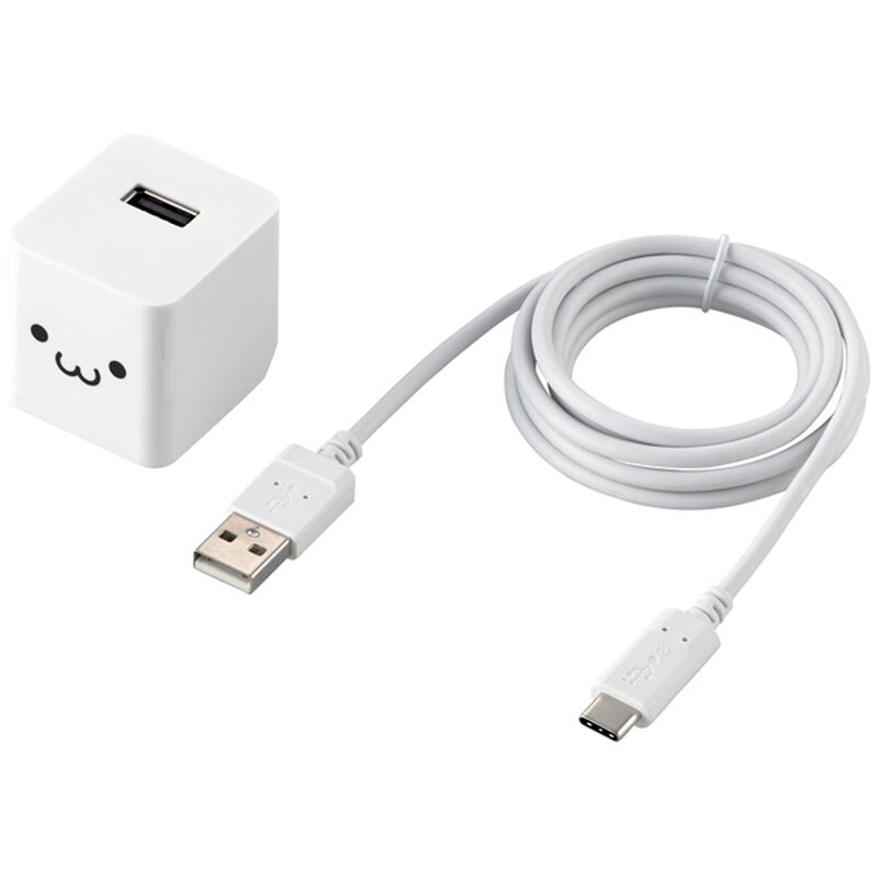 スマートフォン・タブレット用AC充電器/2.4A出力/USB-Aメス1ポート/Type-Cケーブル同梱(A-C)/1.5m/おまかせ充電搭載/ホワイトフェイス MPA-ACC12WF