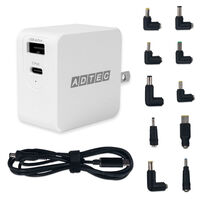 PD対応 GaN AC充電器/65W/USB Type-A×1 Type-C×1/ホワイト マルチプラグケーブルセット APD-A065AC-wM-WH