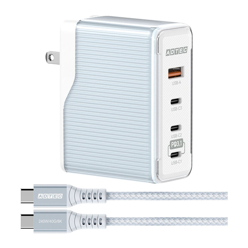 PD 3.1対応 GaN AC充電器/150W/USB-C×3、Type-A/ブルー & Type-C to Cケーブル付 APD-V150AC3-BL-CU4G3