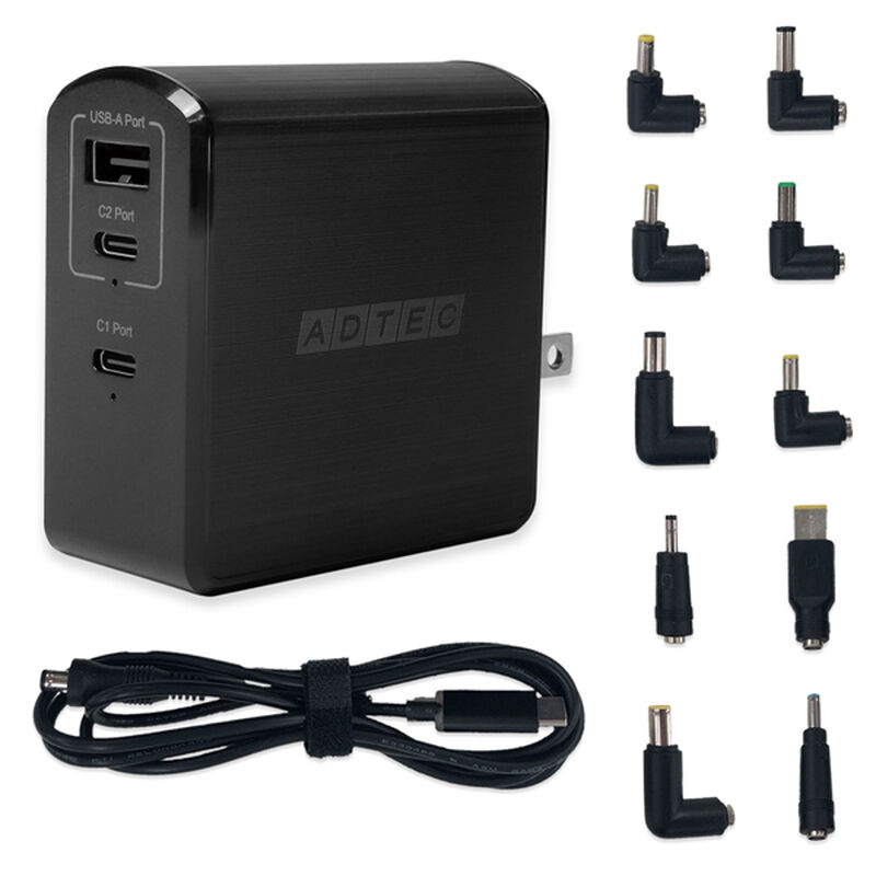 PD対応 GaN AC充電器/105W/USB Type-A×1 Type-C 2/ブラック マルチプラグケーブルセット APD-A105AC2-wM-BK