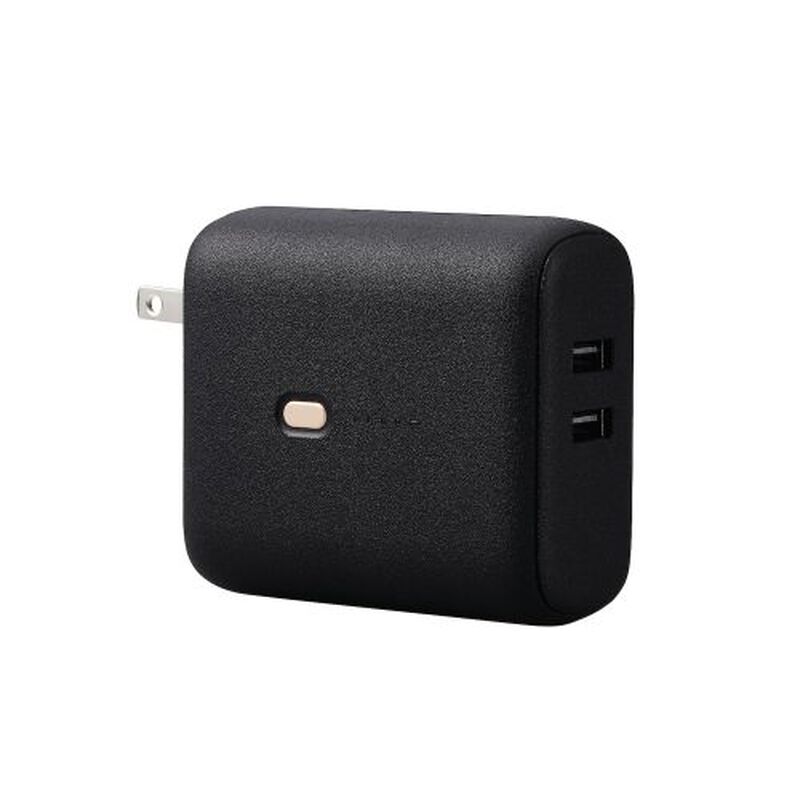 モバイルバッテリー/リチウムイオン/AC一体型/おまかせ充電対応/5000mAh/USB-A出力×2/PSE適合/ブラック DE-AC06-5000BK
