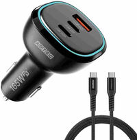 PD対応 シガーソケットタイプ充電器/165W/USB-A/USB-C×2/ブラック/2m Type-C to Cケーブル付 ACPD-V165AC2-wC20U2