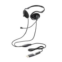 モバイルヘッドセット/両耳ネックバンド/単一指向性マイク/Type-C端子/USB-A変換アダプター付き/ブラック HS-NB11SCBK