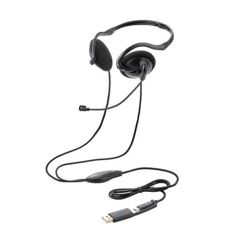 モバイルヘッドセット/両耳ネックバンド/単一指向性マイク/Type-C端子/USB-A変換アダプター付き/ブラック HS-NB11SCBK