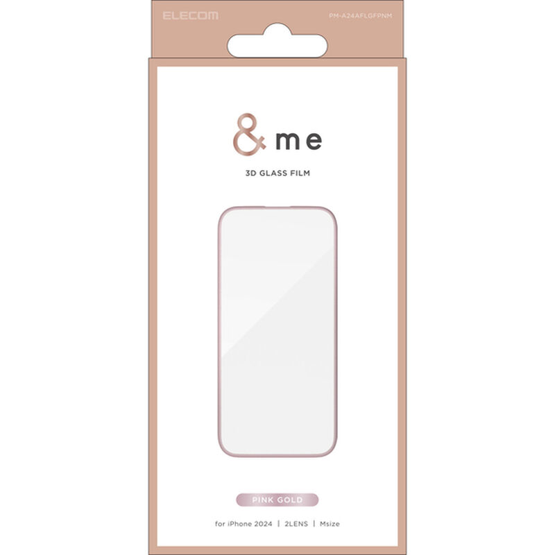 iPhone 16/iPhone 15用ガラスフィルム/フレーム付き/高透明/&Me/ピンクゴールド PM-A24AFLGFPNM