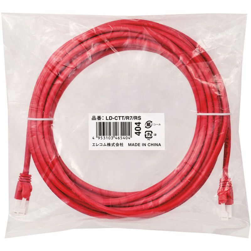 RoHS指令準拠LANケーブル/CAT5E/爪折れ防止/7m/レッド/簡易パッケージ LD-CTT/R7/RS