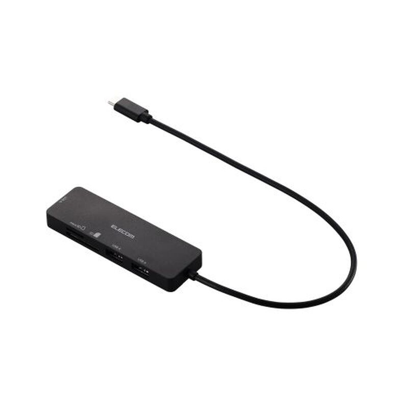 USB HUB/USB-C/バスパワー/USB-A×3/SD+microSDカードスロット/30cm/ブラック U3H-MSD3007BBK