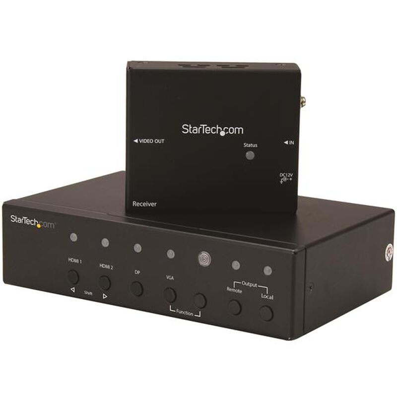 マルチビデオ入力対応HDBaseTエクステンダー延長器セット スイッチ機能内蔵 Cat5e/Cat6ケーブル使用DP/ VGA/ HDMI切替器 4K対応 STDHVHDBT
