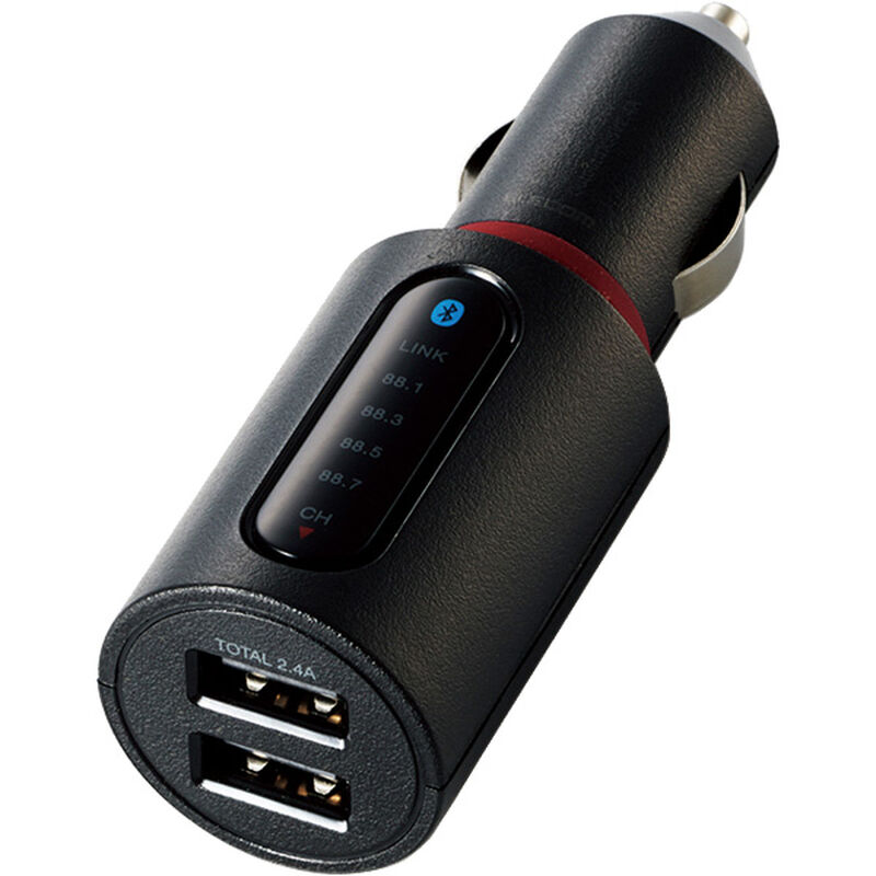 FMトランスミッター/Bluetooth/USB2ポート付/2.4A/おまかせ充電/4チャンネル/ブラック LAT-FMBT03BK