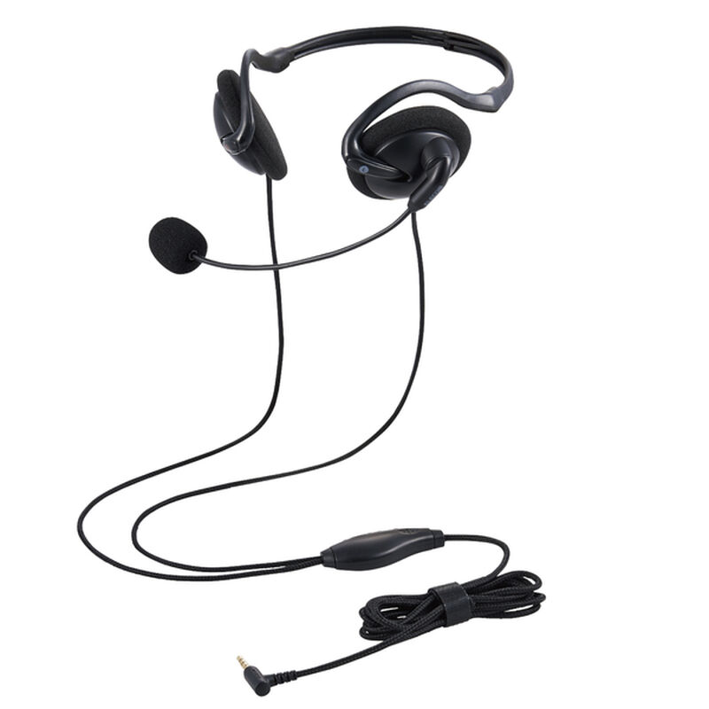 有線ヘッドセット/ネックバンド型/折りたたみ式/4極φ3.5mm/変換ケーブル付/両耳/ブラック HS-NB06TBK