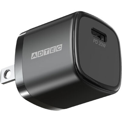 Power Delivery対応 AC充電器/20W/USB Type-C 1ポート/ブラック APD-V020C-BK