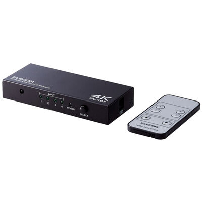 HDMI切替器/4K60P対応/4ポート/4入力1出力/専用リモコン付/ブラック DH-SW4KP41BK