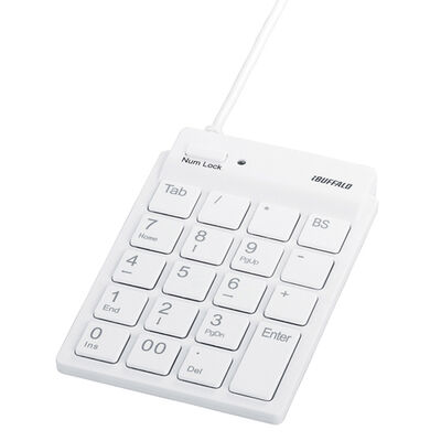 スリムテンキーボード USB2.0ハブ（2ポート）/Tabキー付き ホワイト BSTKH08WH