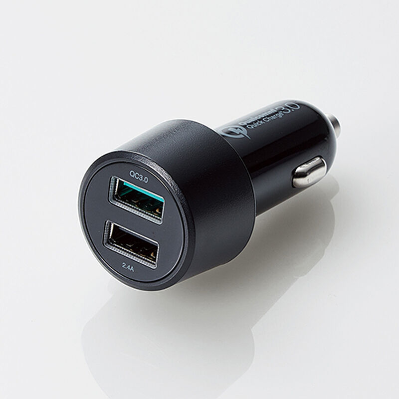 シガーチャージャー/2USBポート(自動識別)/Quick Charge 3.0+USB1ポート(最大2.4A)/ブラック MPA-CCUQ04BK