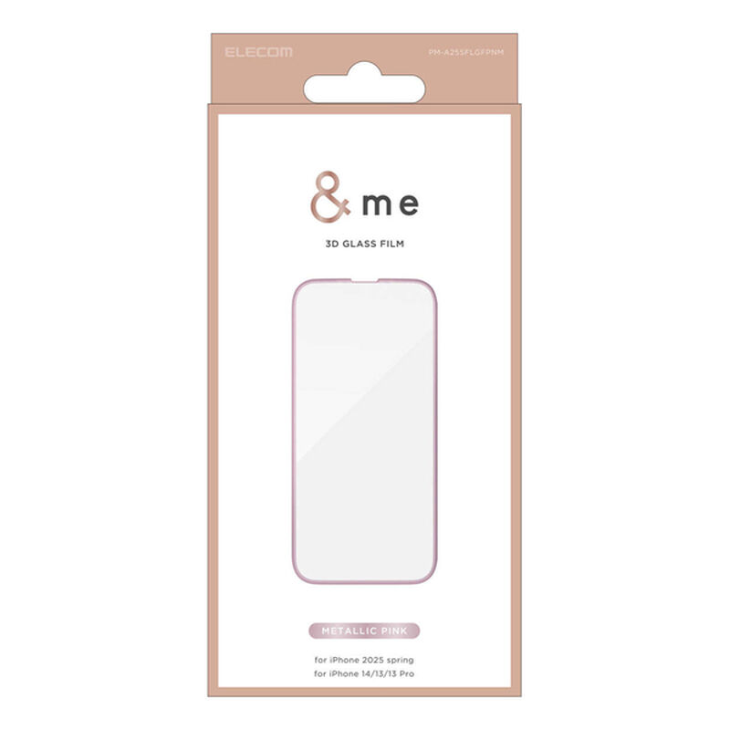 iPhone 16e/14/13/13 Proガラスフィルム/フレーム付き/高透明/メタリックピンク PM-A25SFLGFPNM